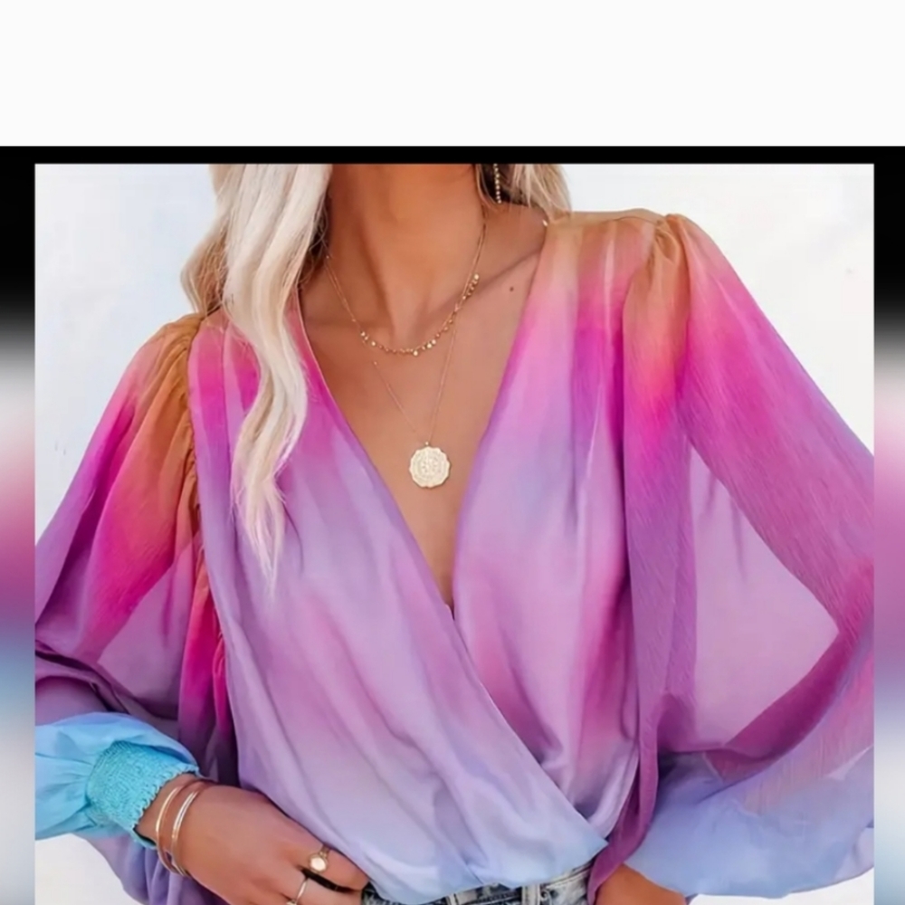 Women’s Gradient Pink Purple Wrap Blouse